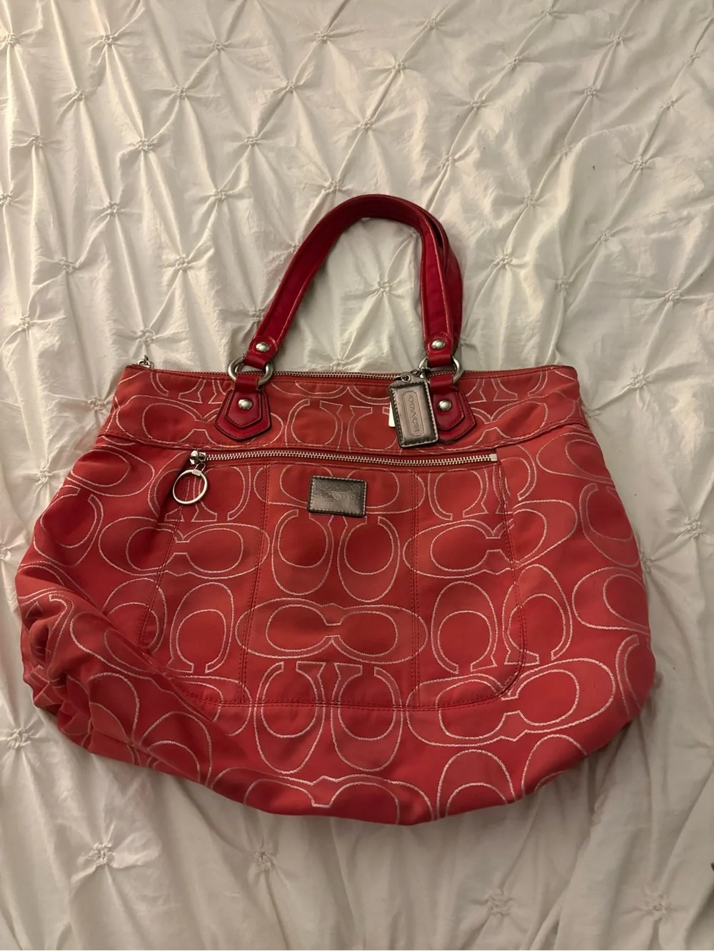 Coach Signature Red Shoulder Tote Bag Vintage Poppy